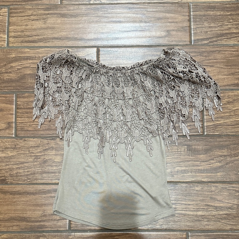 Tan off the shoulder lace top